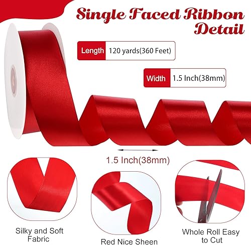 Miniatura 2 de Cinta roja de San Valentín de 120 yardas, cinta roja de San Valentín para envolver regalos, cintas de satén para rosas hechas a mano, manualidades,
