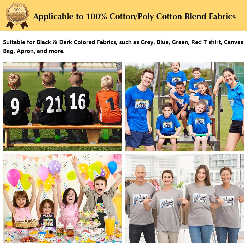 TransOurDream Iron on Heat Transfer Paper for Heat Press (25 Sheets, 8.5x11, Dark 6.0) Printable HTV Heat Transfer Vinyl for T Shirts,Inkjet Printer (TRANS-D6-20)