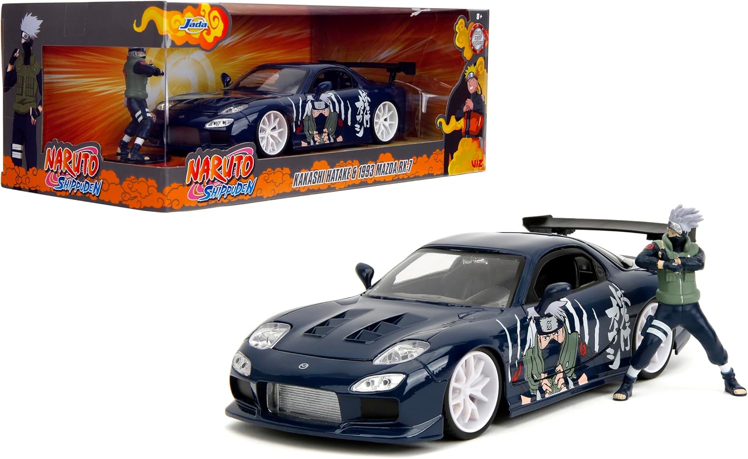 Jada Naruto 1:24 1993 Mazda RX-7 Die-Cast Car & 2.75" Kakashi Figure, Toys for Kids and Adults