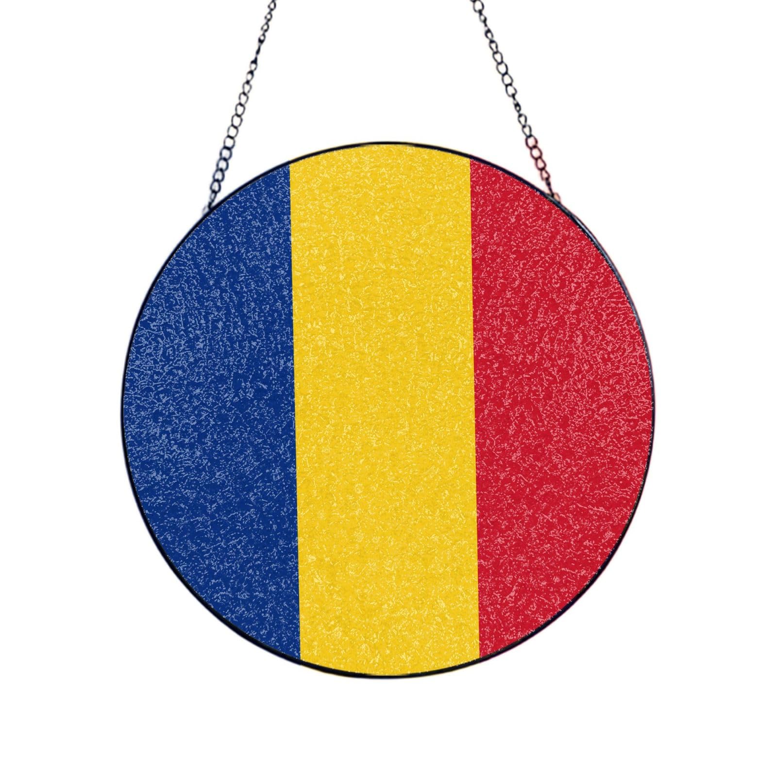 Phayah Flag Of Romania Print Glass Window Hanging Sun Catchers Suncatcher Decor For Birthday For Home Garden Porch 6in（15cm）