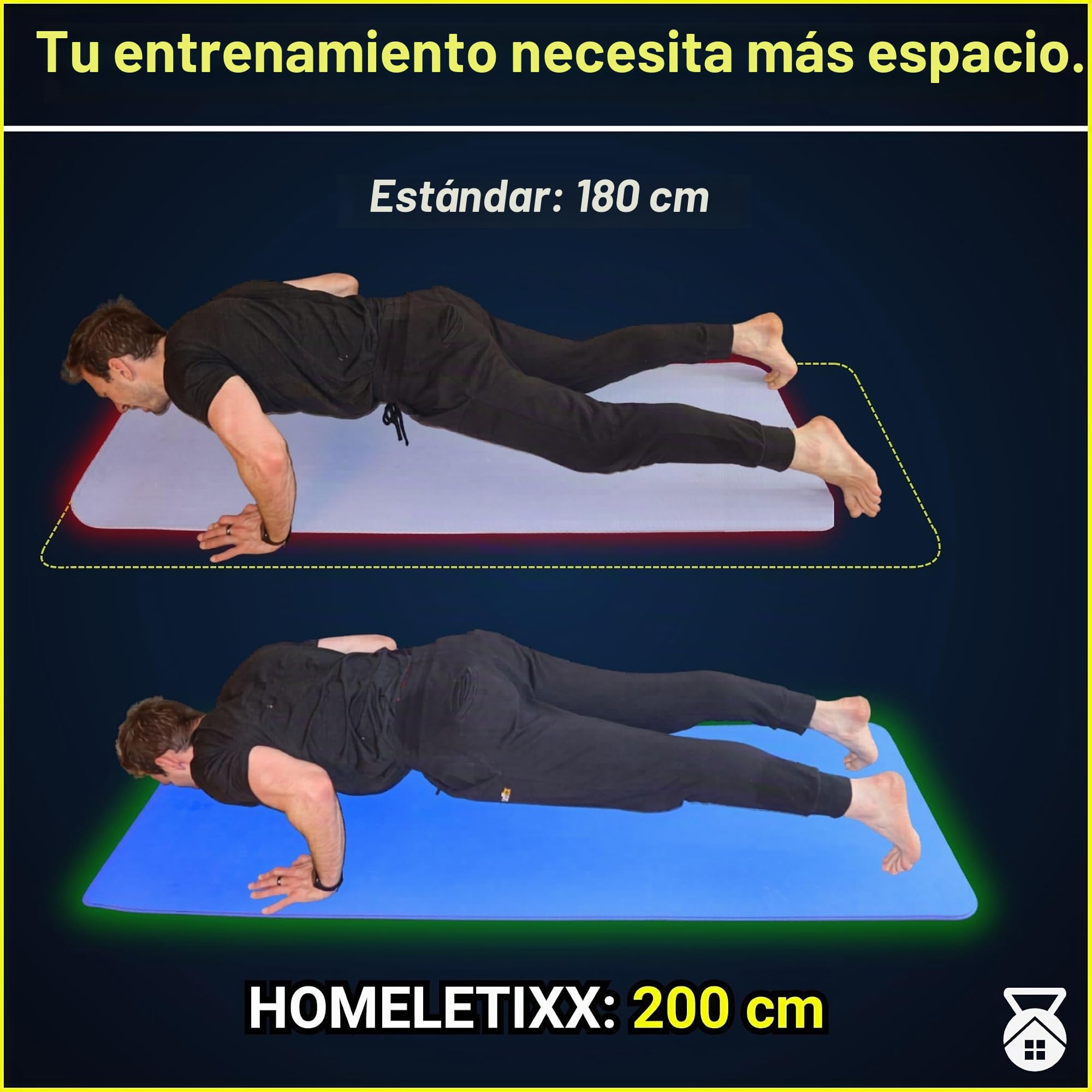 Esterilla de fitness de 200 cm, extra larga, antideslizante, esterilla de yoga y esterilla deportiva XL de 2 m de TPE premium para entrenamiento en casa y gimnasia, esterilla de entrenamiento para