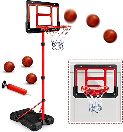 Kids Basketball Hoop with Stand, Adjustable Basketball Set, Toddler Basketball Toys for Boys Age 3 4 5 6 7 8, Indoor Outdoor Backyard Sport Game Gifts