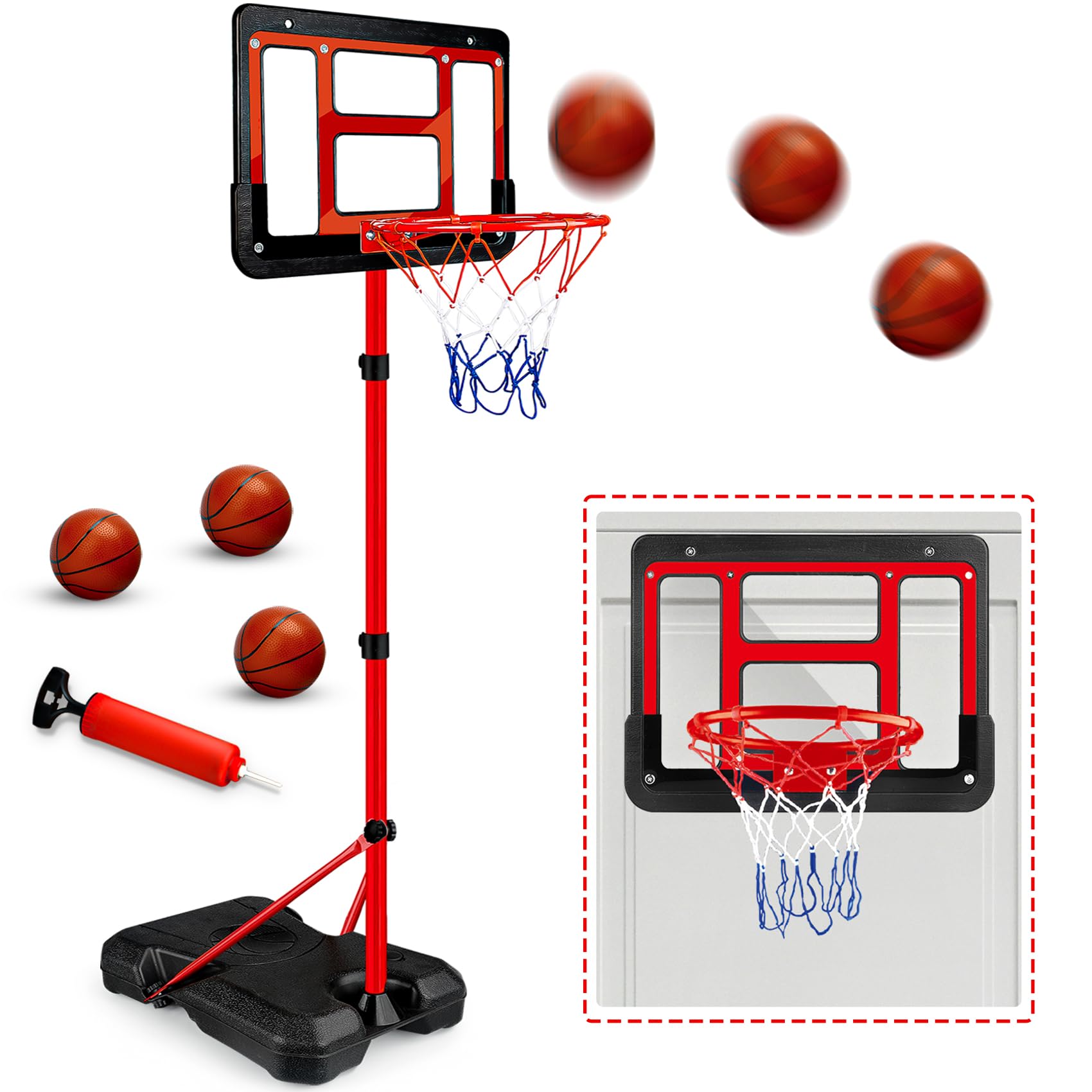 Kids Basketball Hoop with Stand, Adjustable Basketball Set, Toddler Basketball Toys for Boys Age 3 4 5 6 7 8, Indoor Outdoor Backyard Sport Game Gifts