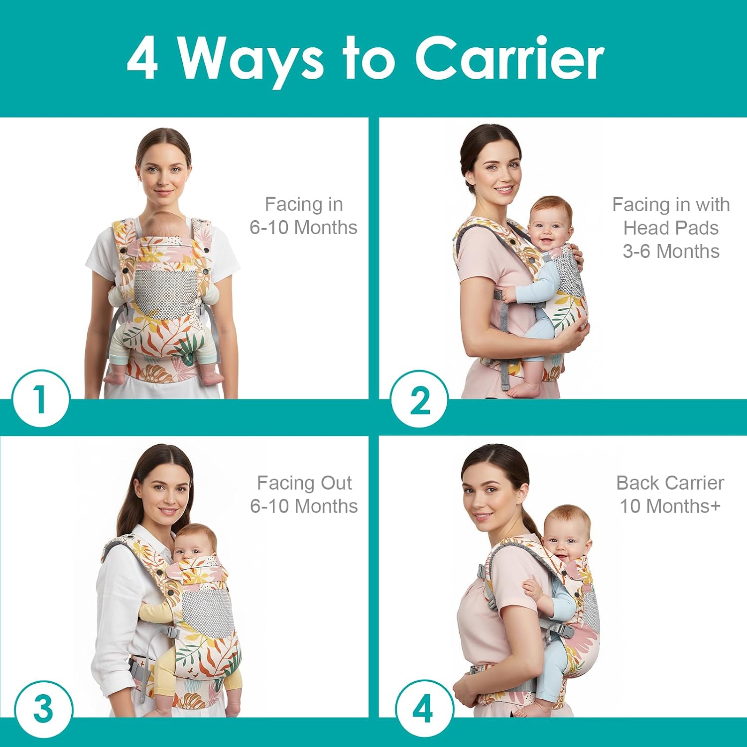 YooxArmor Baby Carrier, Ergonomic, Cozy, Breathable & Lightweight Infant Carriers for 7-66lbs with Lumbar Support, Easy to Wear Hands Free Embrace Toddlers Carrier for 3-36 Months, Tropical Leaves