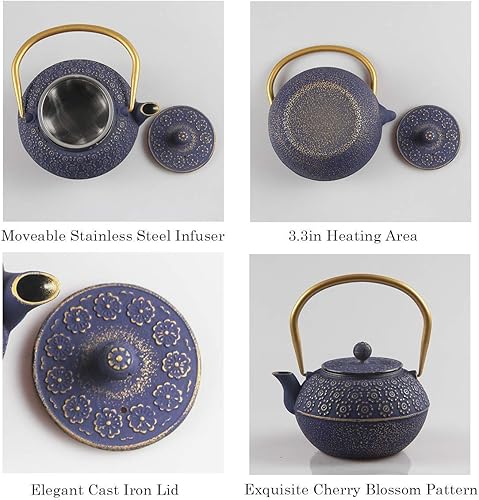 Vista 31 de Tetera SECHUDO de hierro fundido para estufa, segura con revestimiento interior esmaltado, hermosa tetera japonesa con infusor de acero inoxidable