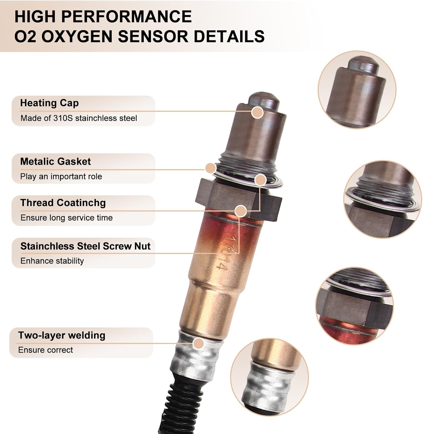Oxygen O2 Sensor Upstream Fits for Volkswagen Beetle Passat Touareg 01-07, for Audi A4 Cabriolet Quattro A8 Quattro 05-06, TT Base 01-06 1.8 1.9 2.0 4.2L, Replace 17014, 0258007057, 0258007090