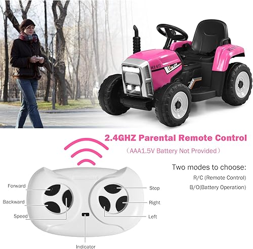Miniatura 2 de OLAKIDS Tractor de paseo de 12 V para niños, ruedas 2 en 1 con remolque desmontable, vehículo eléctrico con control remoto parental, cambio de 3