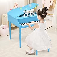 Vista 9 de Goplus Piano de juguete clásico para niños de 30 teclas, mini piano de madera estilo grand con banco, tapa para piano, estante para música, juguete
