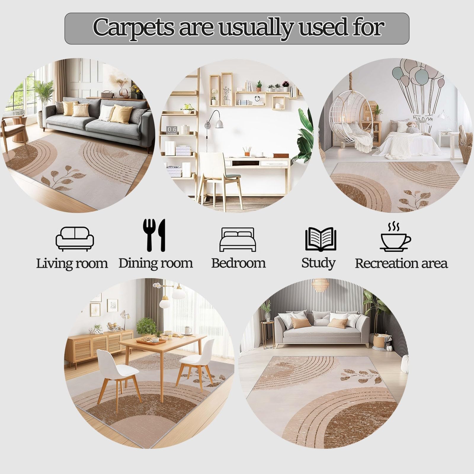rutschfest Teppich Schlafzimmer 120 x 180 cm, Beige Bohemian Minimalist Linienkunst Pflanzen Waschbar Teppiche Wohnzimmer, Kurzflor Pflegeleicht & Weich Teppich für Flur & Küche