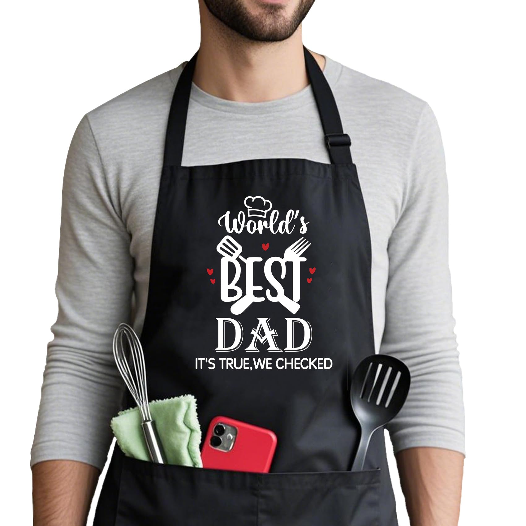 Crahalen Dad Gifts for Fathers Day Birthday from Daughter Son, Dad Gifts for Christmas Easter, Daddy Gift,Best Daddy Present,Best Chef Apron for Father,Adjustable Black Pinny Apron with Pockets