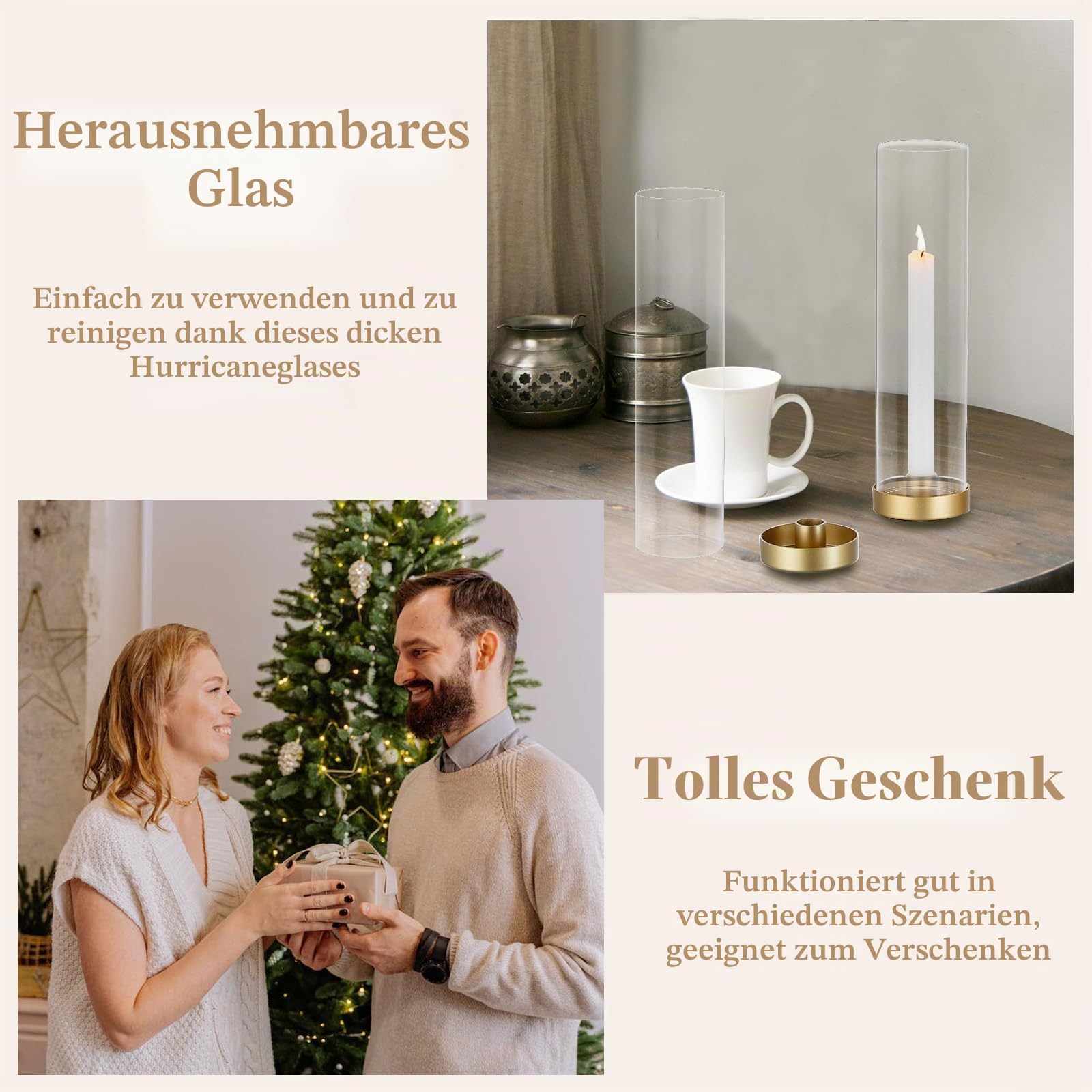 Sziqiqi Kerzenhalter Gold Kerzenständer Metall für Hochzeitstisch Mittelstücke - 30cm Hoch Kerzenständer 6er Set Windlicht Kerzenhalter Stabkerze mit Glas für Esszimmer Kaffee Tischdekoration