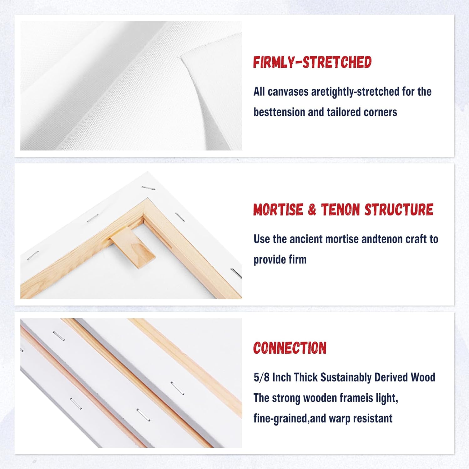 6PK 8x10 Stretched Canvas for Painting - 100% Cotton Triple Primed White Artist Canvas Boards, Blank for Acrylic, Oil, Watercolor - Professional Art Supplies - Image 3