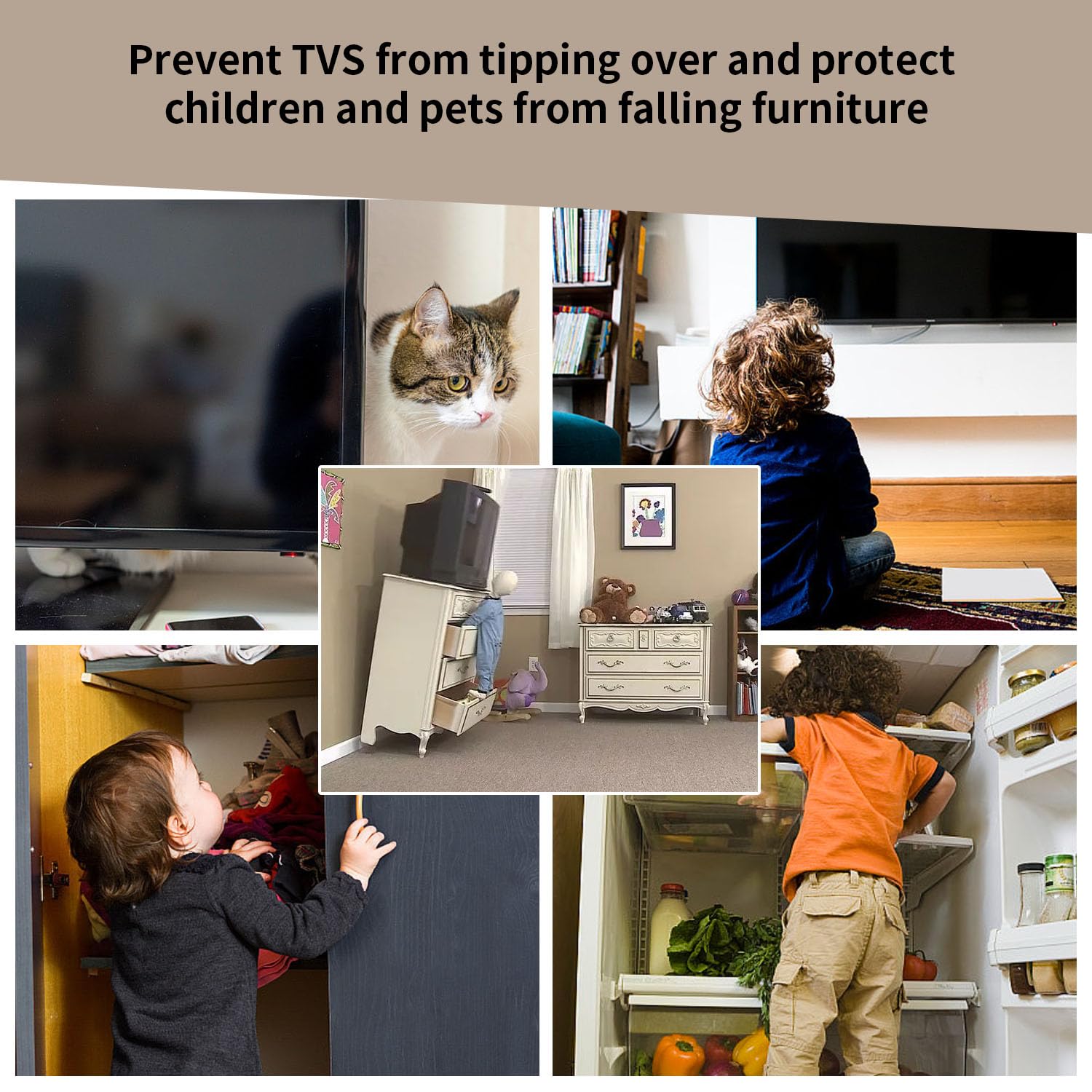 Sangles Anti-Basculement Meubles TV Sécurité, Protection Enfants, Réglable, Sans Perçage, 2 Pièces