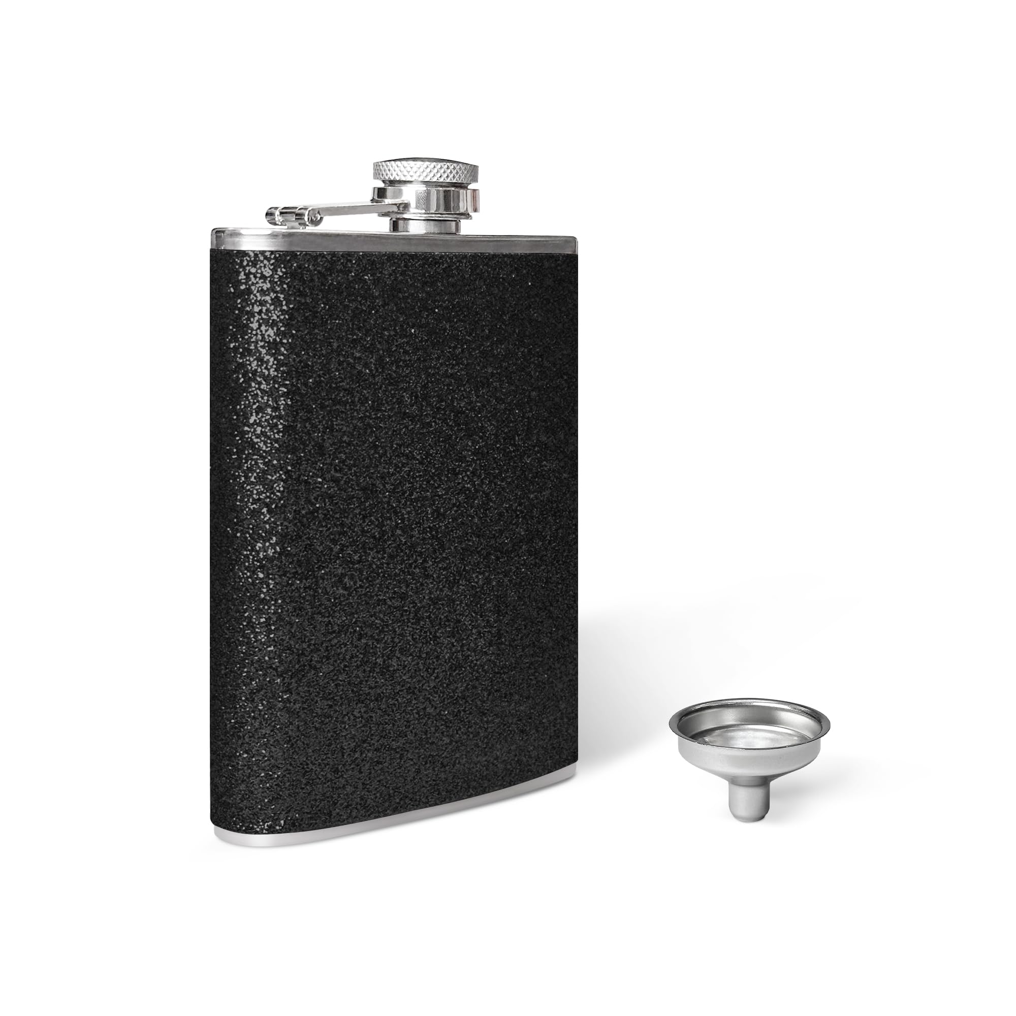 8oz Glitter Black Hip Flask, 304 Steel Leakproof Flask for Outdoor Hiking