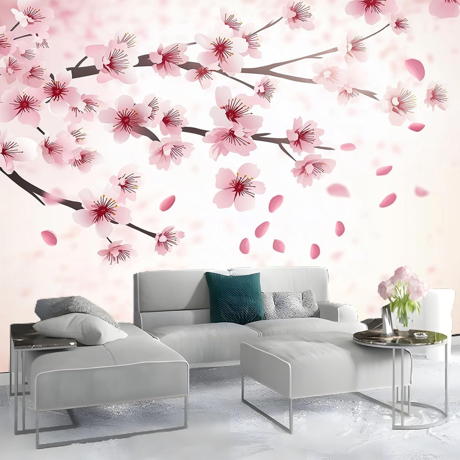 Papier peint fleurs de cerisier 3D panoramique rose 400x280 cm pour salon