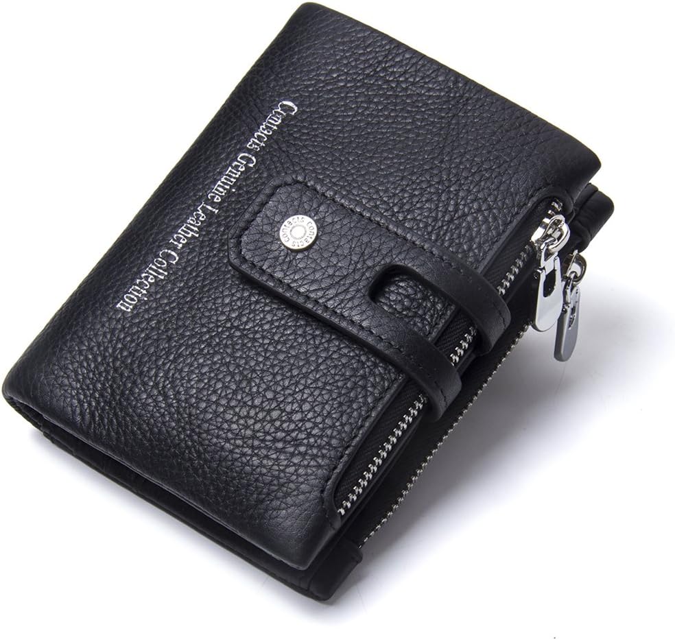 CosihomuWomen Wallet Bifold RFID Blocking Wallets Zip Billfold in Crazy Horse Leather 10 Slots