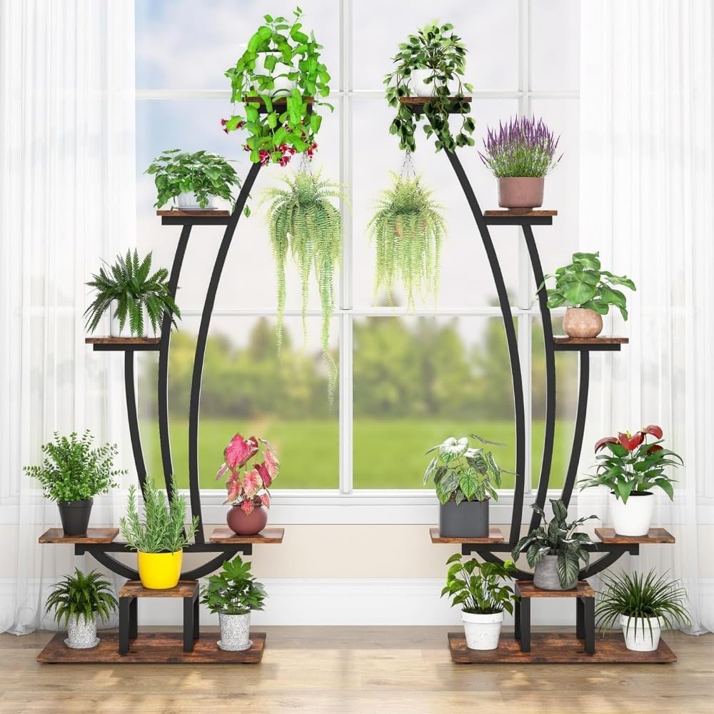 Plant Stand, 5-Tier Tall Plant Stand for Indoor Use, 2 Pack, Large Metal Plant Rack, Flower Bonsai Pots Display Stand, Plant Rack for Indoor and Outdoor Use (Br