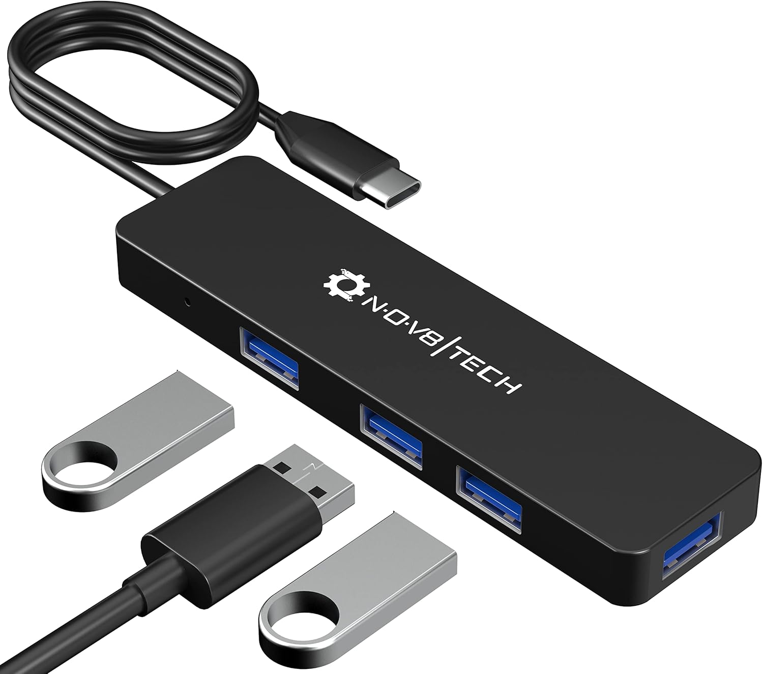 NOV8Tech Hub USB C 4 ports avec câble étendu de 0,6 m, hub USB C vers USB 4 ports USB 3.0, USB C vers USB Type A pour MacBook, Mac Pro, Mac Mini, iMac et appareils de type C