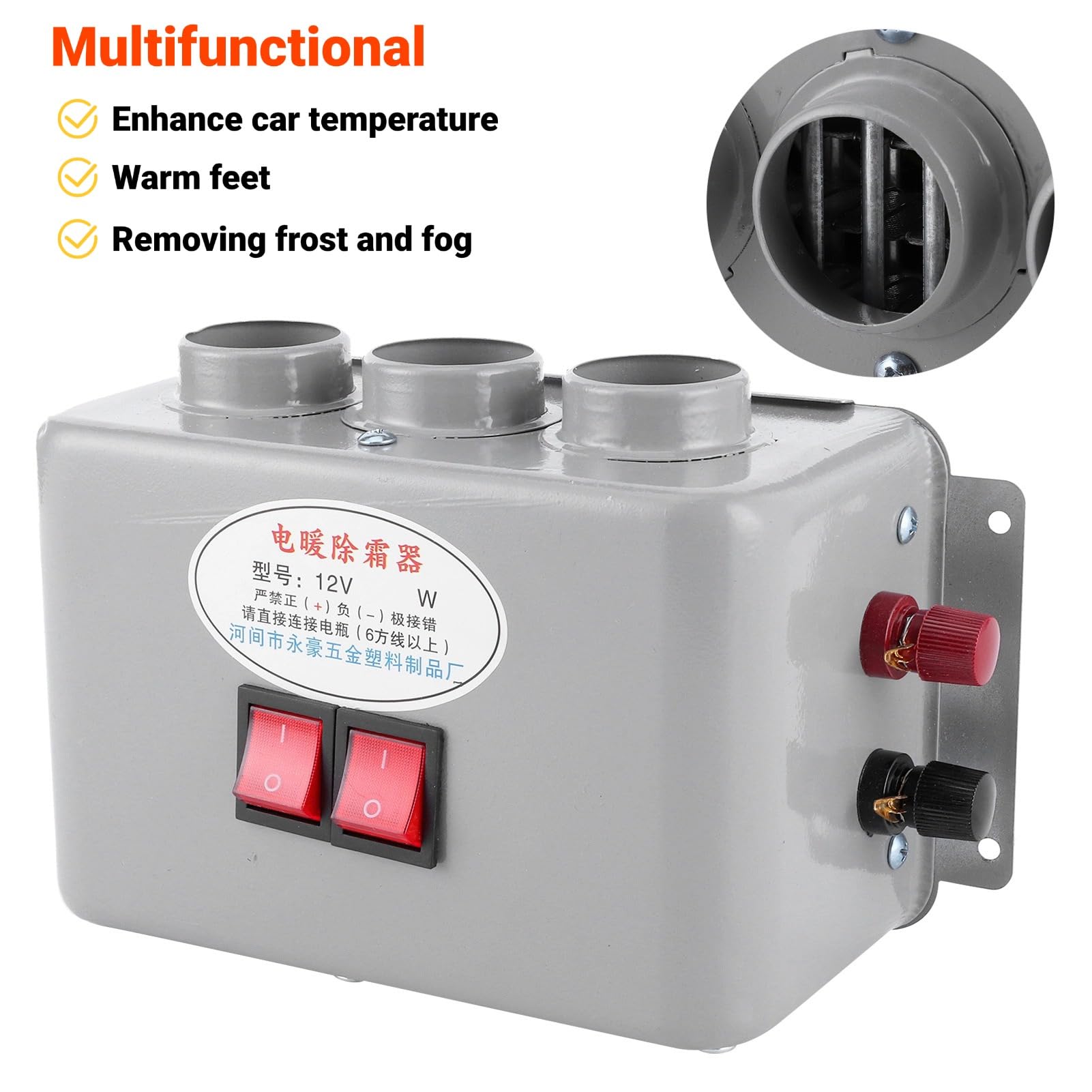 Scaldino Invernale a 3 Fori 600W-800W a Riscaldamento Rapido, Riscaldatore Compatto per Auto con Interruttore a Doppia Marcia per Scongelamento, Riscaldamento