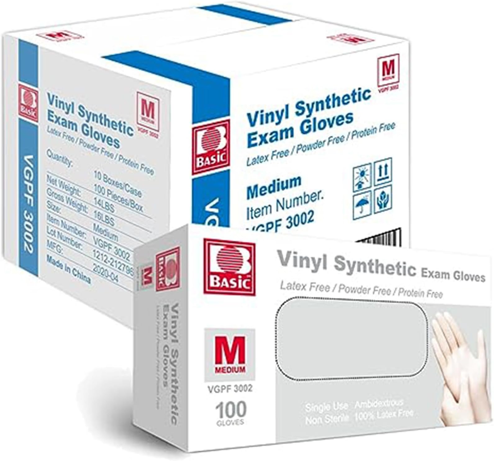 Basic Medical Vinyl Exam Gloves Disposable Latex Free Medium, Powder-Free, Clear Food Safe Gloves, Vgpf3002, (Case of 1,000) Medium