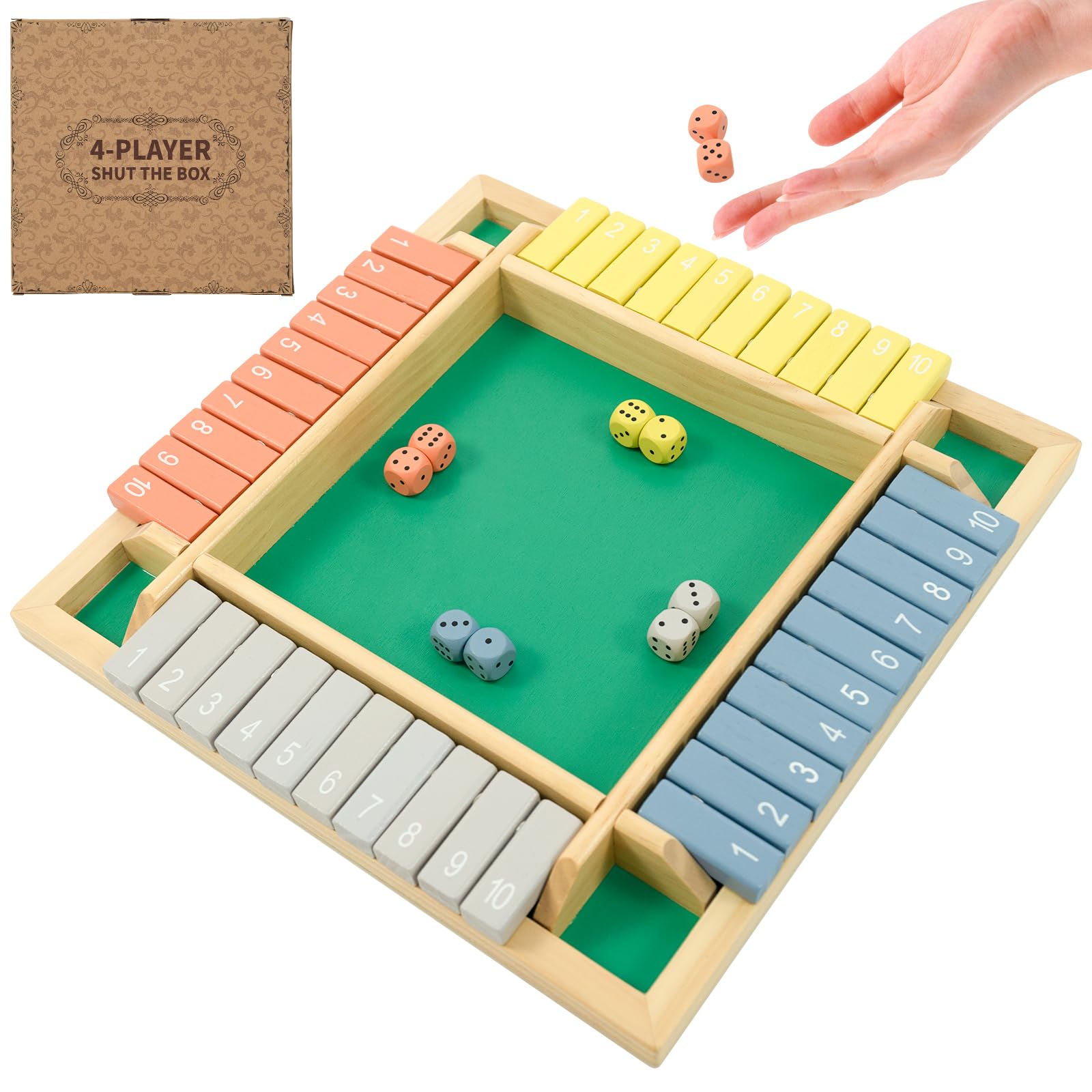 Shut The Box Wooden Game - Classic Dice Game for Families -10