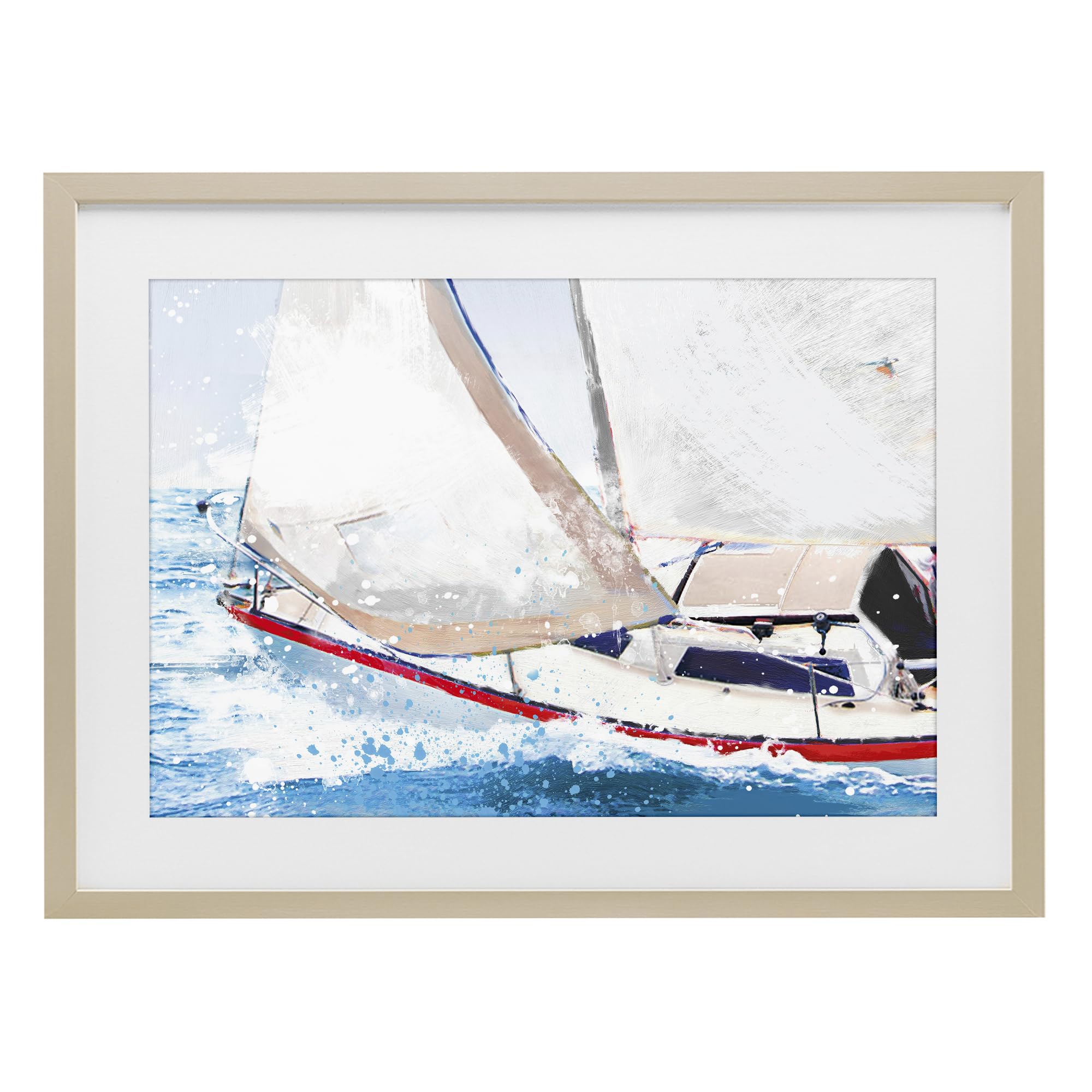 Stupell Industries Harvest Pine (Textured) 'Sailboat Racing Through Blue Waves'| Framed Print Under Glass
