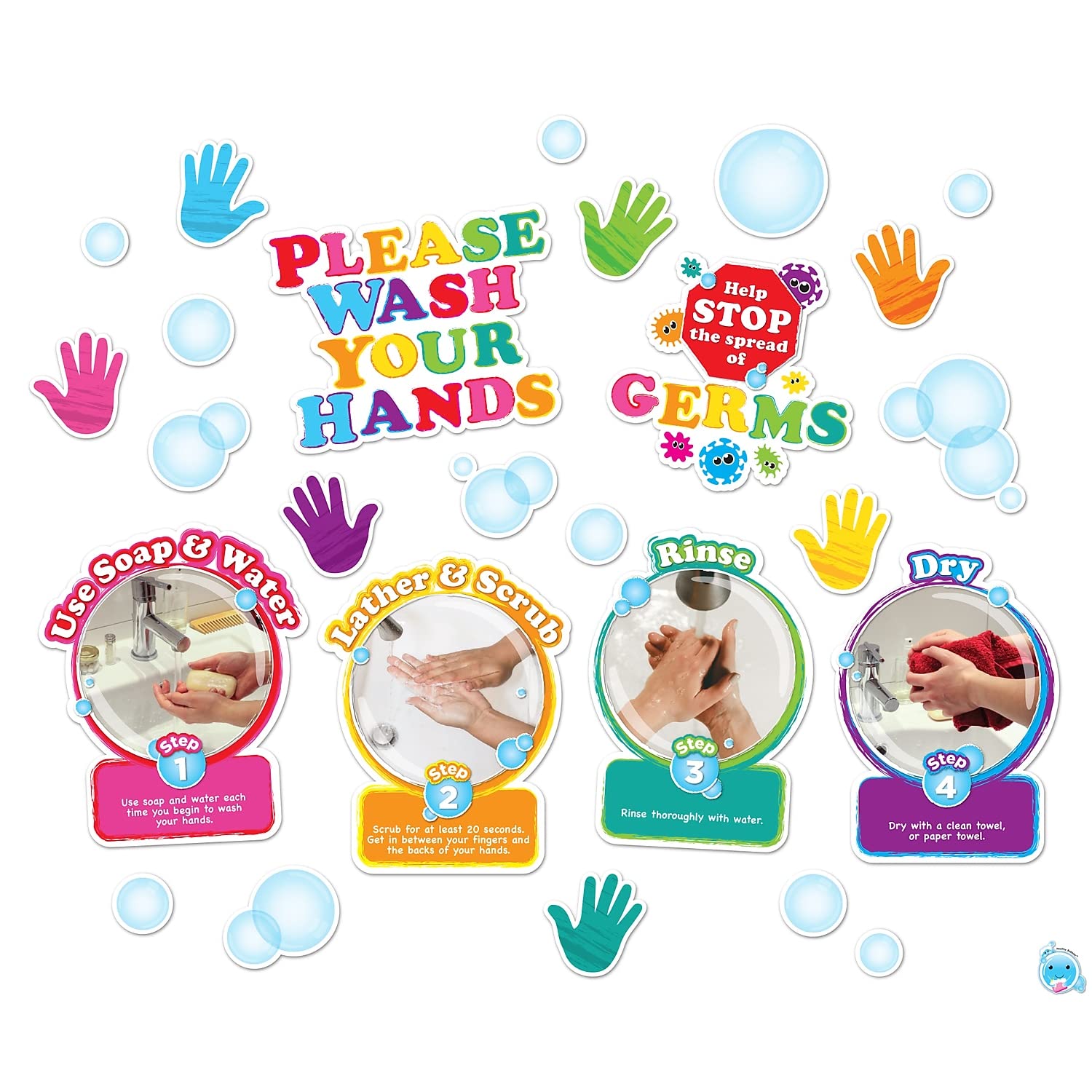 Affiches lavage des mains Healthy Bubbles pour décorer la salle de bain