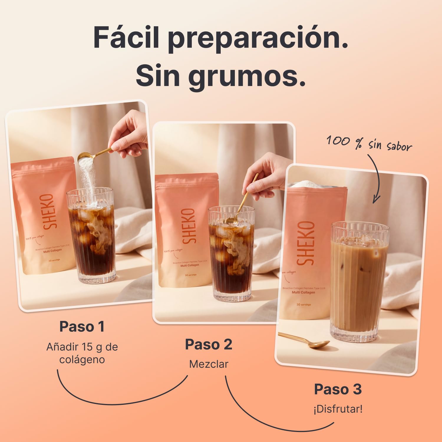SHEKO Colágeno Hidrolizado en Polvo – Bovino Tipo 1, 2 y 3 – 3x 450 g | Péptidos de colágeno bovino · Sabor neutro y alta solubilidad · Sin aditivos ni lactosa · 3 x 450 g · Fabricado en Alemania