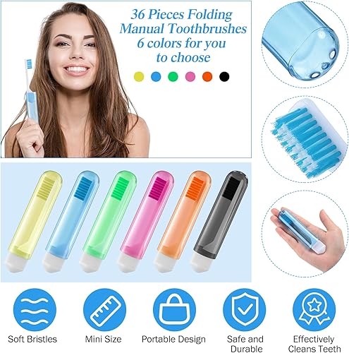Miniatura 3 de Ziliny Cepillo de dientes plegable de 36 piezas, cepillo de dientes portátil para niños, cerdas suaves, cepillo de dientes plegable pequeño para