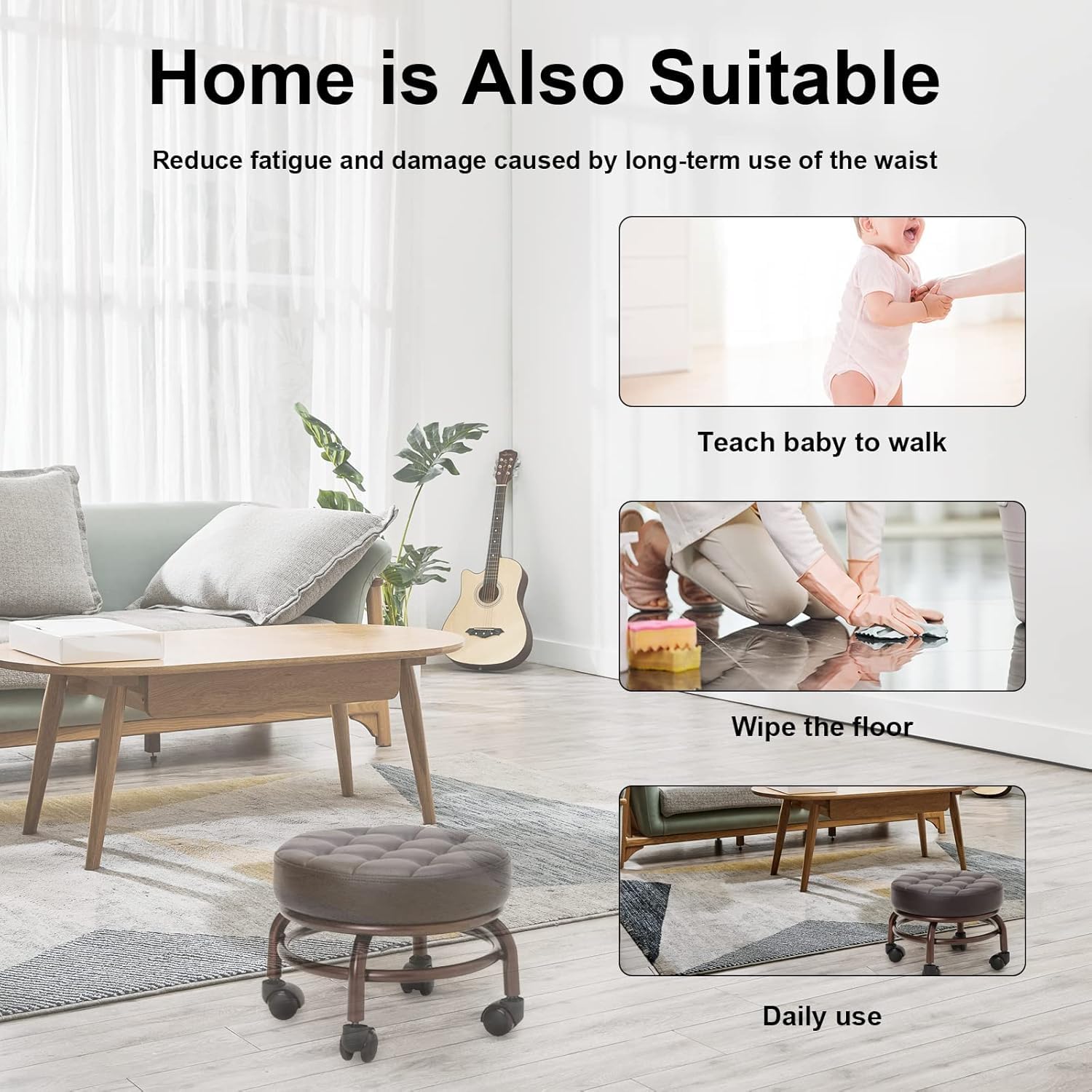 Taburete de pie de pedicura para salón de belleza SPA reposapiés de baño de pies de dos colores opcionales asiento de soporte grueso ruedas de calidad ET285000 (marrón oscuro) 8