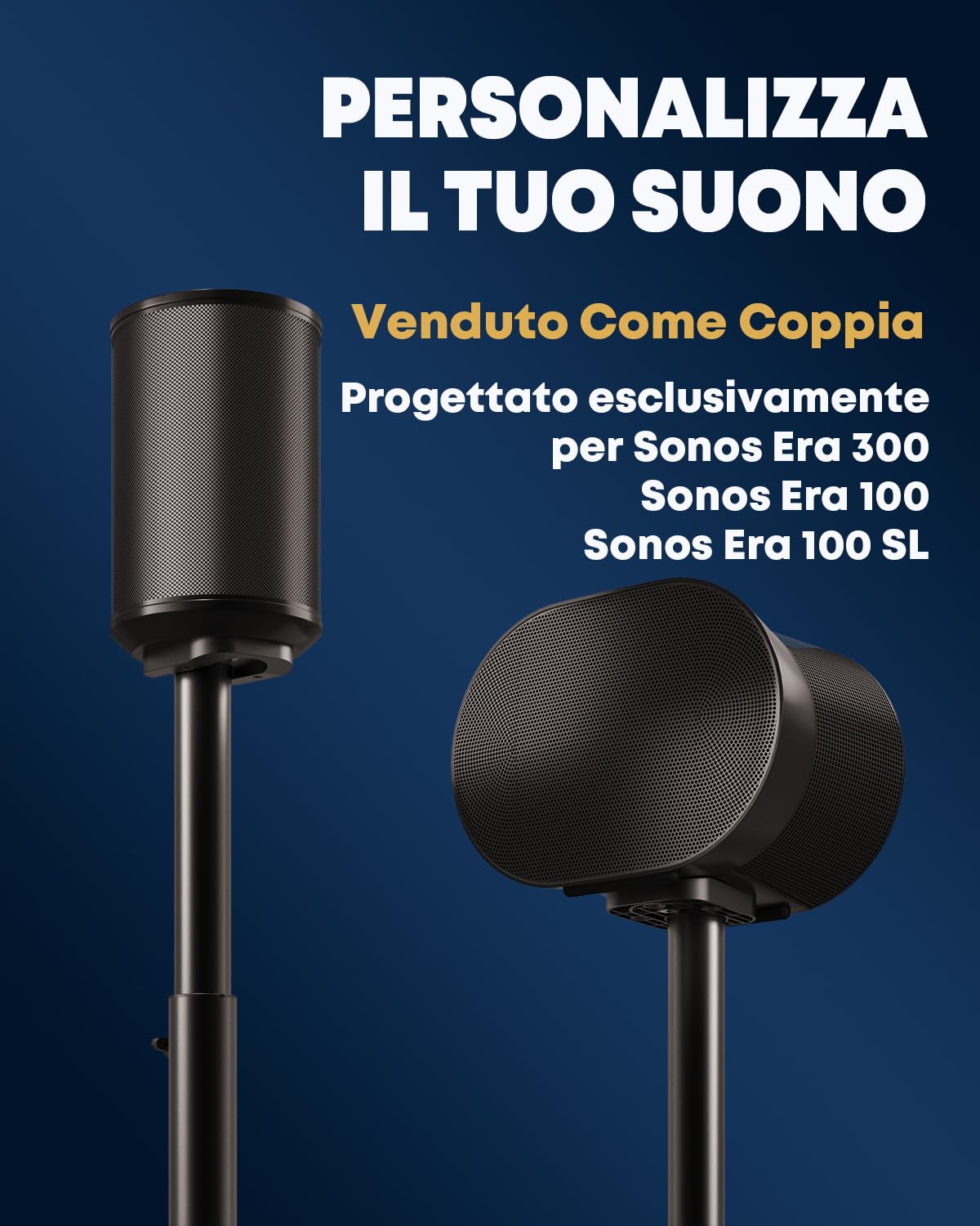 Set da 2 supporti per altoparlanti compatibili con Sonos Era 100 SL, Era 100 e Era 300, altezza regolabile 74–99 cm, struttura in metallo stabile con gestione cavi, per soggiorno e home theater