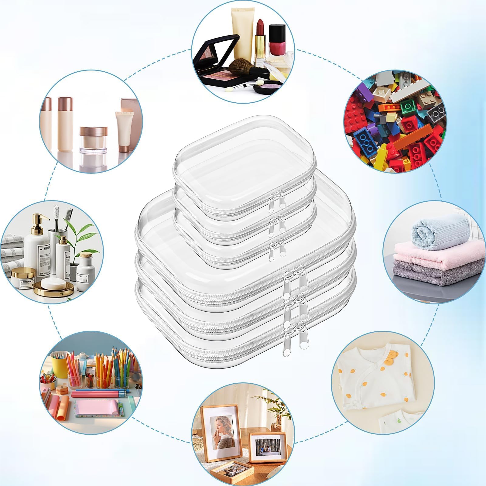 Set di 6 trousse da toilette trasparente con cerniera, custodia da viaggio impermeabile, borsa da toilette approvata TSA, borsa cosmetica trasparente per le vacanze, bagno