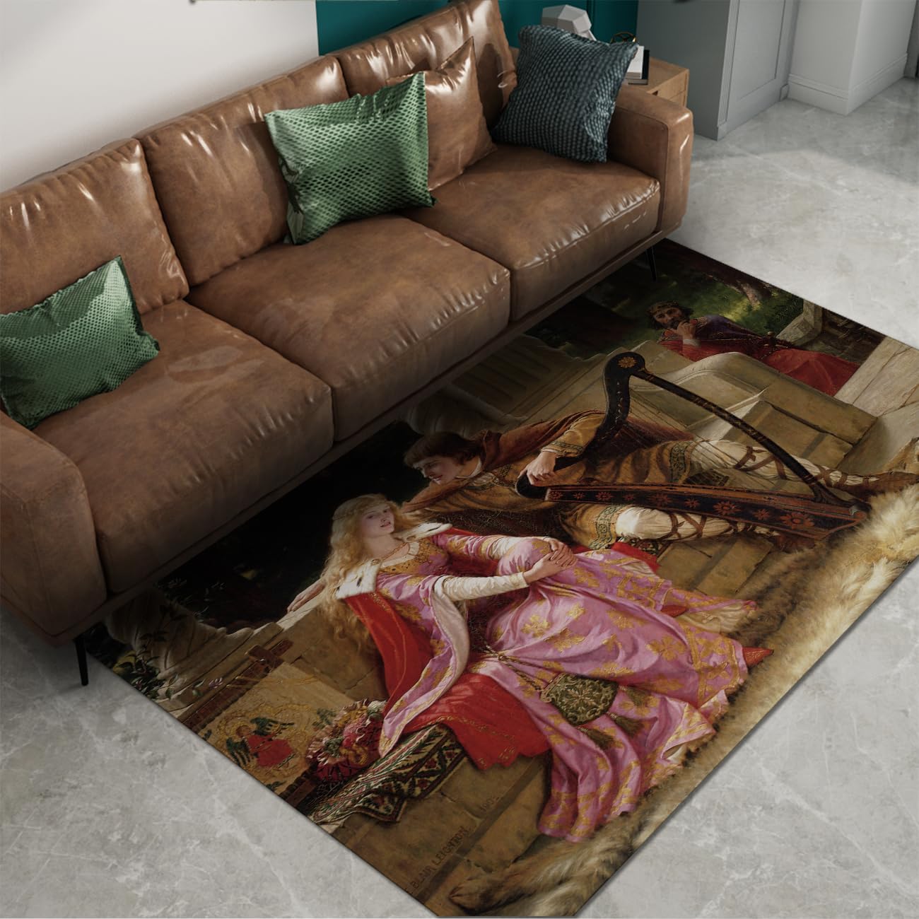 Famous Painting 60x120cm Style Washable Carpet Retro Soft Mat for Living Room The Lady of Shalott Print Rug Bedroom Dining Victorian Art Non-slip Thin Romanticism