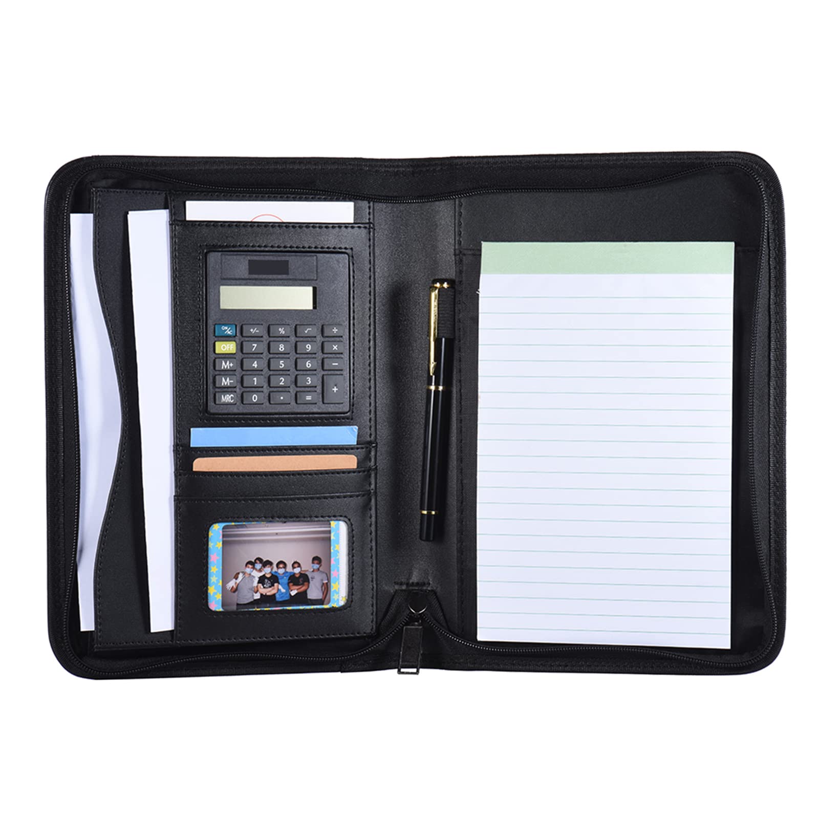 Cartella A5 Portatile Organizzatore Documenti PU per Ufficio con Calcolatore per Professionisti