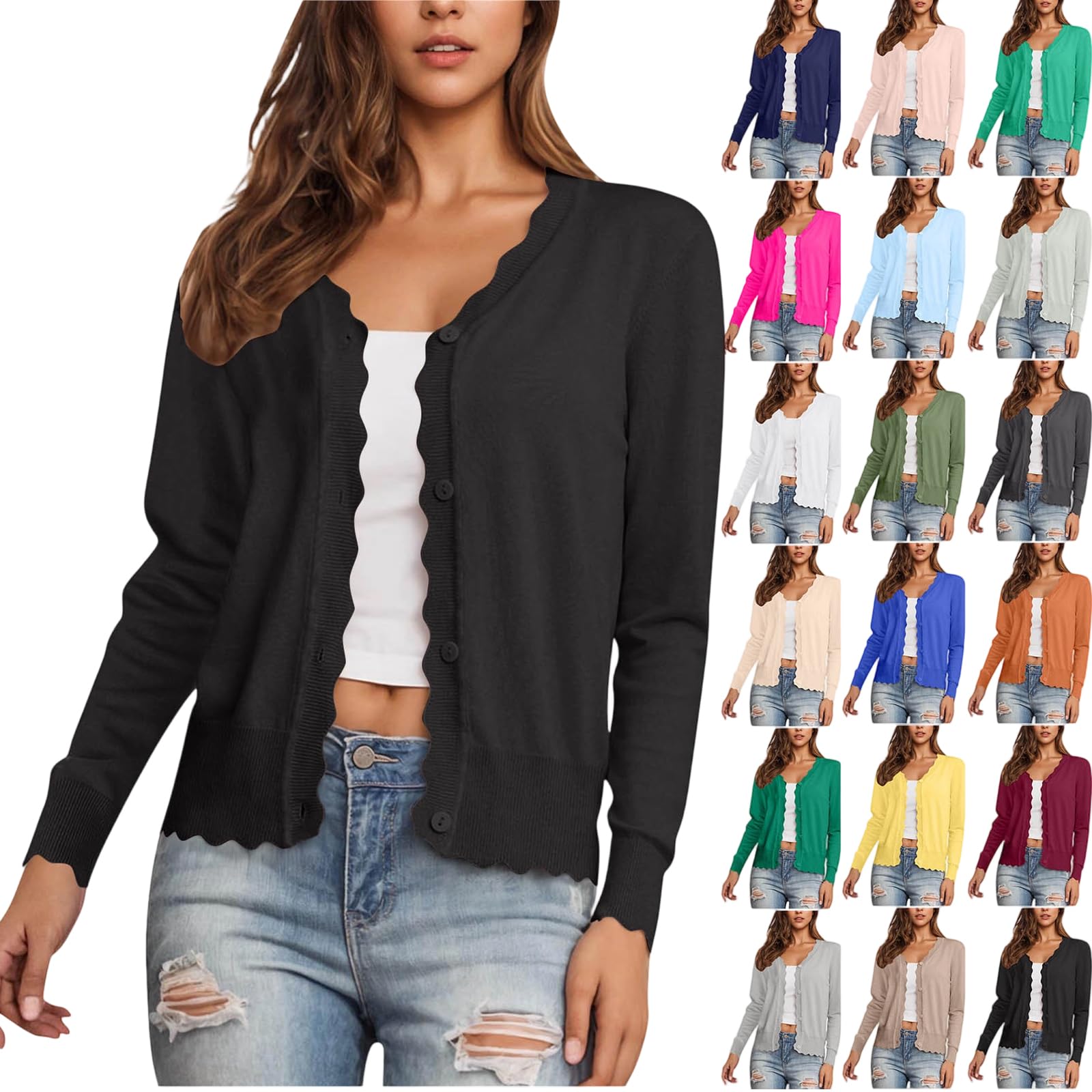 Women's Long Sleeve Button Down Cardigan Lightweight Fall Fashion Soft Open Front V-Neck Sweaters