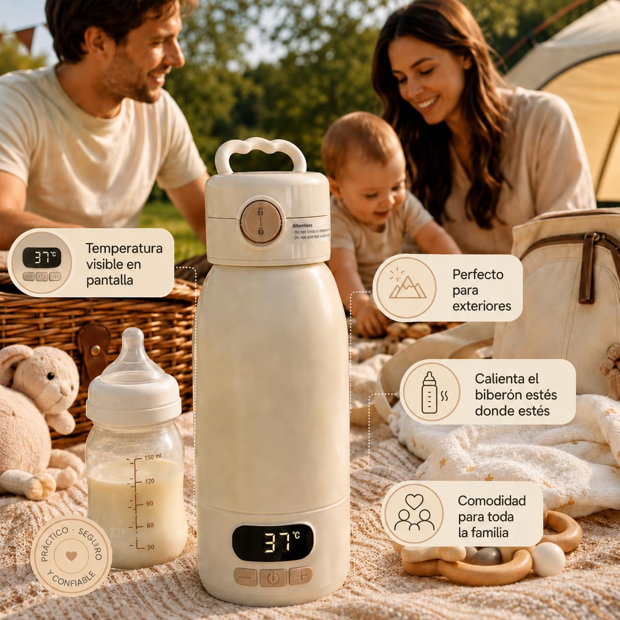 Calienta Biberones Portatil USB Recargable con Control 37°C – Calentador de Biberones y Leche Materna, Termo Biberón Bebé Acero Inoxidable, Calentador Leche Portátil Viaje