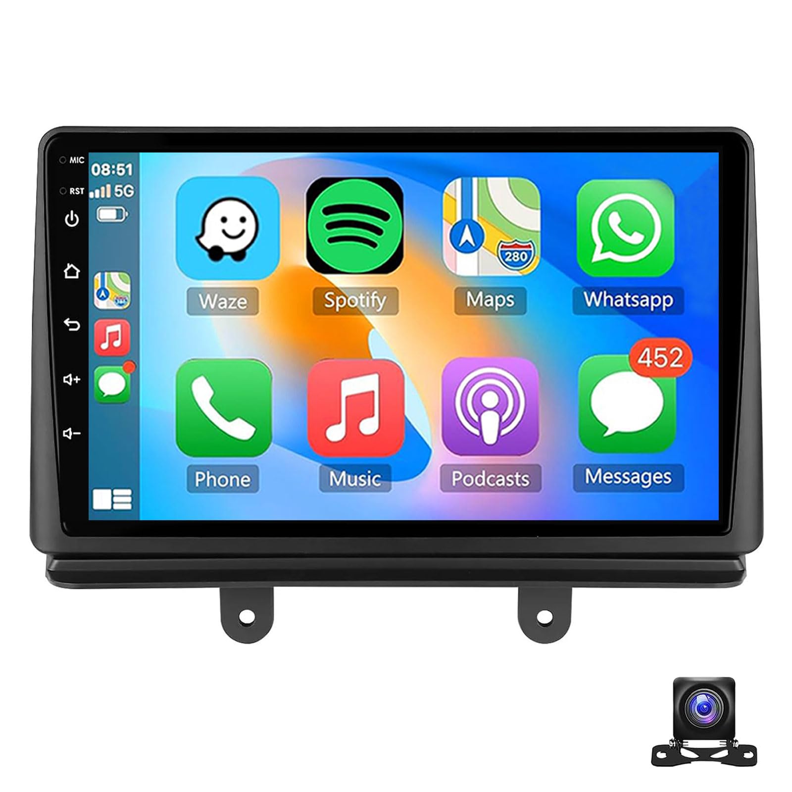 Autorradio Android 15 Para F-iat Doblo 2002-2009 Con CarPlay Inalámbrico Android Auto Pantalla Táctil De 9 Pulgadas GPS WiFi SWC Bluetooth FM/RDS Mirror Link USB Cámara De Marcha Atrás DAB+(Size:M500)