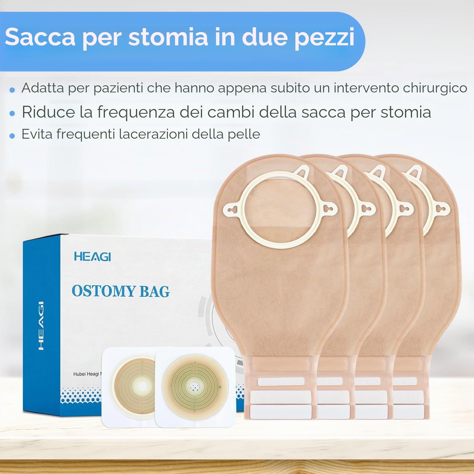 22 Pezzi Di Sacchetti per Colostomia, Sacche per Stomia a 2 Pezzi | 70 Mm Max, 16 Sacche per Stomia + 6 Barriere Cutanee, Sacchetti Drenanti a Due Pezzi Con Chiusura per La Cura Dello Stoma