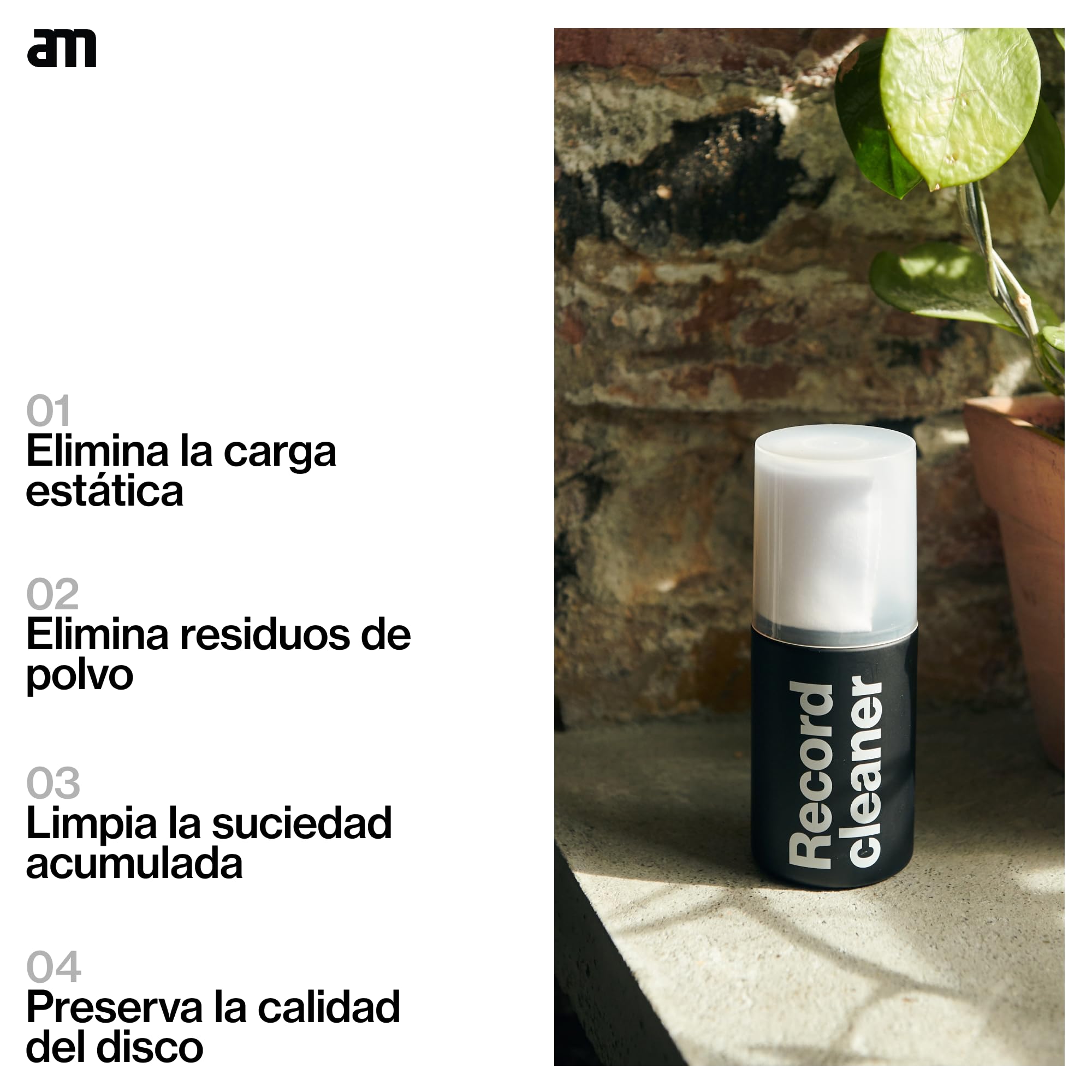 am Kit de Limpieza para Vinilos 3 en 1 – Limpiador de Vinilos 200 ml, Limpiador de Aguja, Cepillo Antiestático de Fibra de Carbono y Paños de Microfibra
