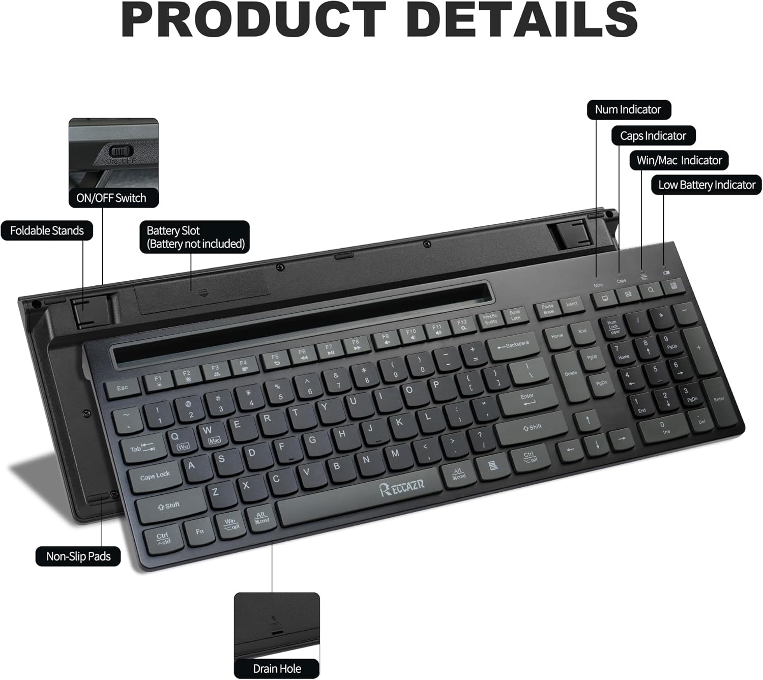 Wireless Keyboard and Mouse Combo, 2.4Ghz Silent Wireless Computer Keyboard with Phone Tablet Holder, 3 DPI Adjustable Ergonomic Mouse, Compatible with Mac Windows (Black & Gray-A)