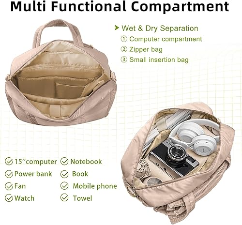 Miniatura 6 de YEEGO DIRECT Bolsa de tenis para mujer, multifuncional con compartimento para zapatos y bolsillo húmedo, se adapta a 2 raquetas (27 pulgadas), palas