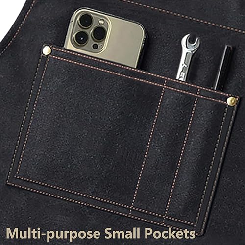 Miniatura 4 de AFUN Delantales de trabajo para hombres con bolsillos grandes, lona de algodón, parte trasera cruzada, resistente, ajustable, talla M a XXL (negro)