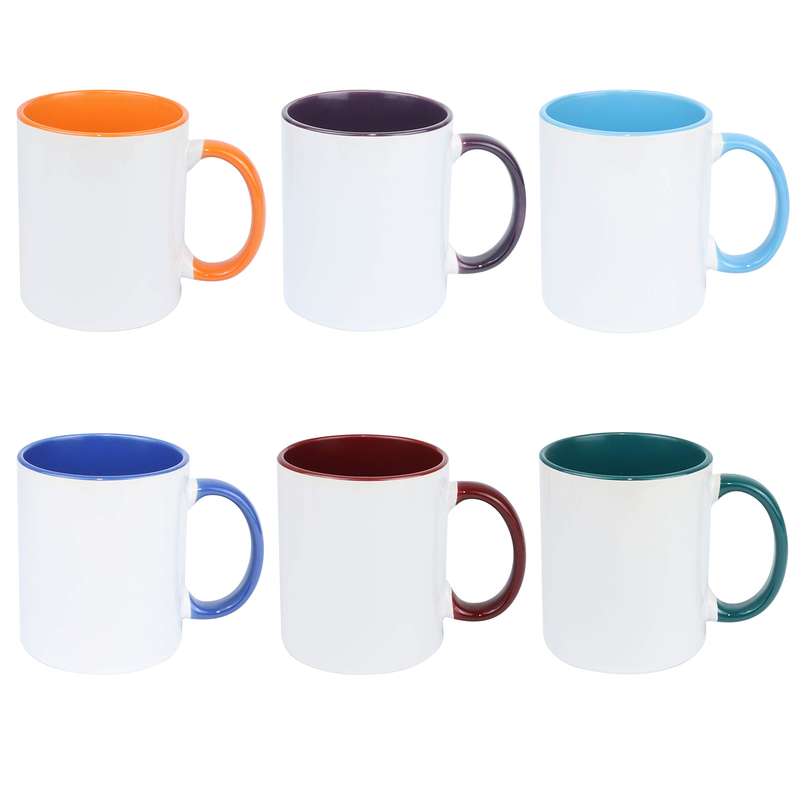 Amazon.com: HomeVss 11oz White Ceramic Sublimation Coffee Mug With Solid  Colors Inside and Handle, Mixed 6 Colors Option #2 of Blue, Dark Red,  Hunter Green, Orange, Purple and Turquoise, Case of 6 :