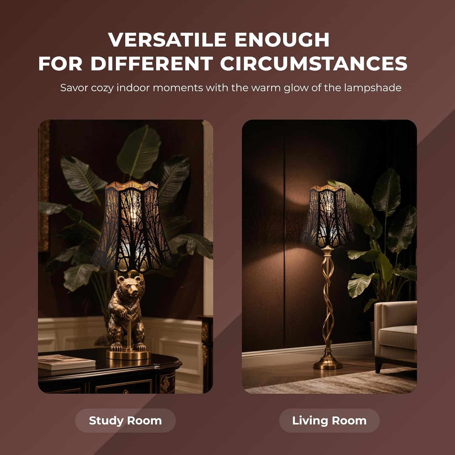 ALUCSET Large Lamp Shade with Etching Process, Octagonal Wave Shaped Metal Lampshade for Table Lamps and Floor Lamp, Top Diameter 10" × Bottom Diameter 16" × Height 14.75" Spider, Pattern of Forest