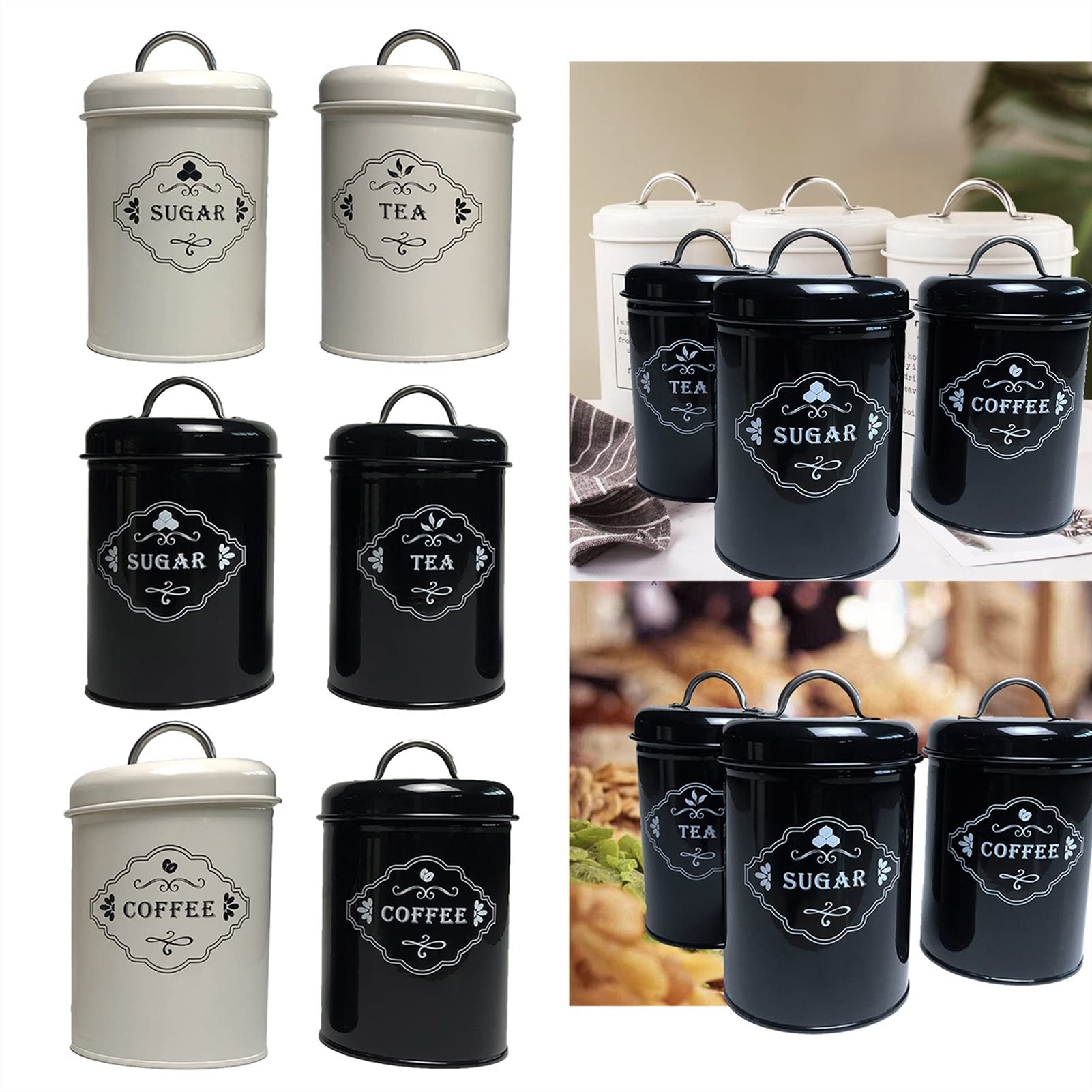 Vorratsgläser 3 stücke Kaffee Lager Set Tee Keks Zucker Organizer Jar Haushaltsspeicherwerkzeuge Kaffeebehälter (Color : 3pcs Black)