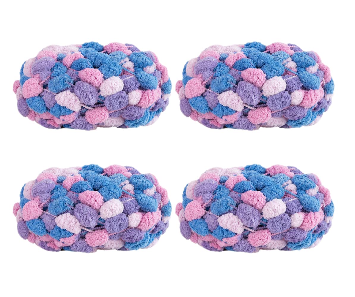 Pomp-A-Doodle Yarn - 4 Balls Jelly Bean Pom Pom Yarn For Crochet And Knitting Projects