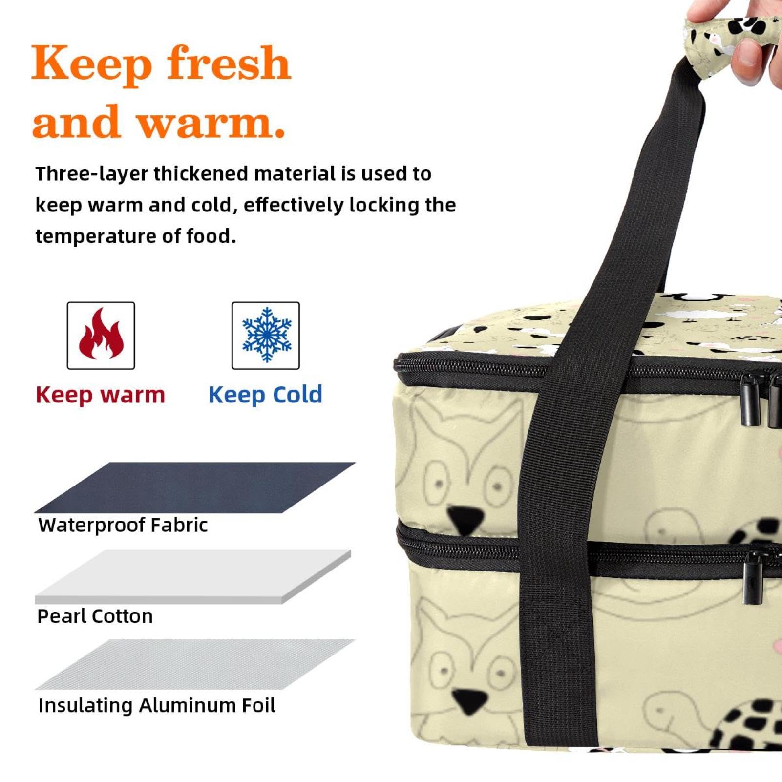 Grand sac à déjeuner isotherme pour homme et femme, double couche, étanche, étanche, réutilisable, sac fourre-tout pour le travail, l'école, le pique-nique, la plage, le camping, les voyages, motif