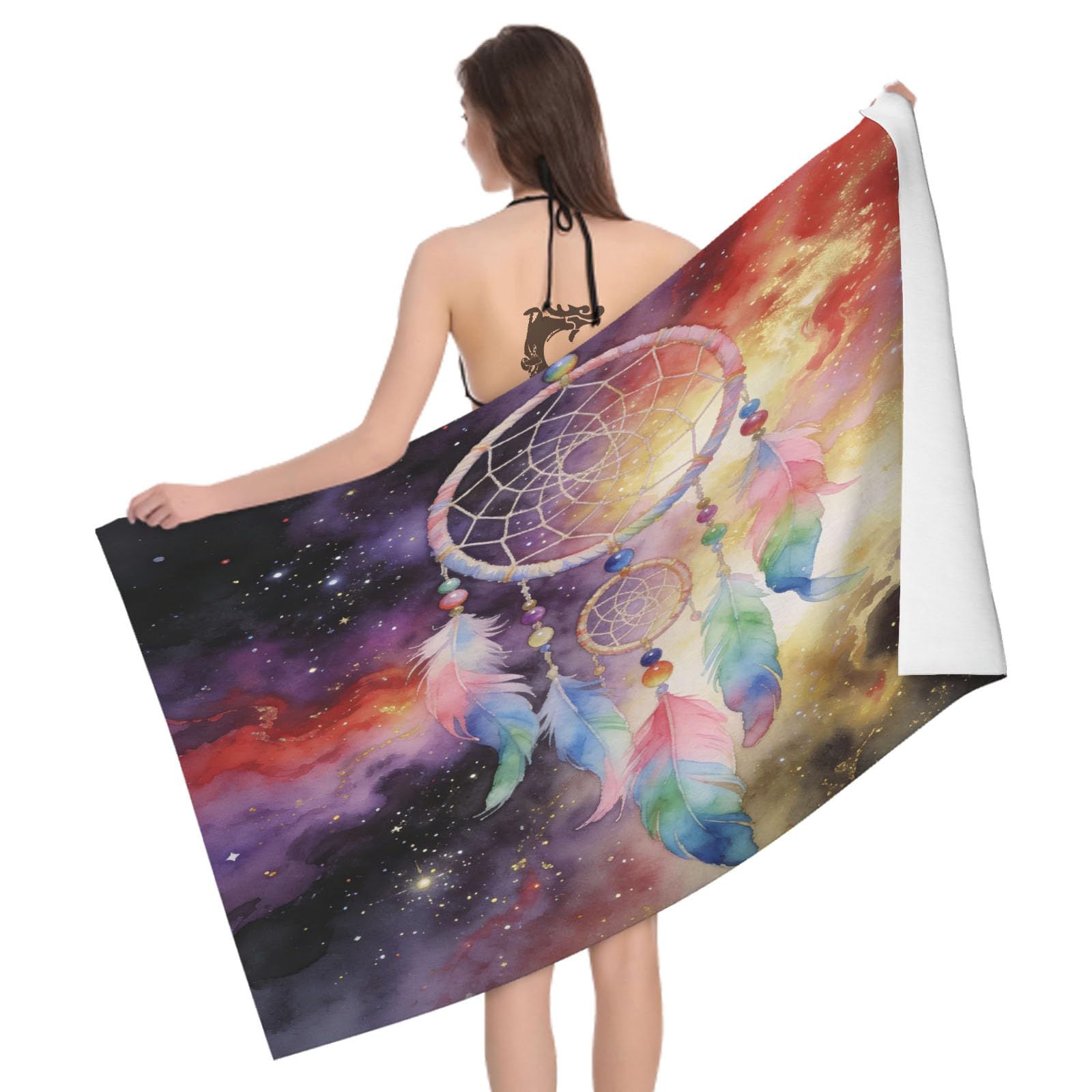Leichong 3D Dreamy Dreamcatcher Beach Towel Large Microfiber Soft Quick Dry for Adults, Starry Sky Bath Towel Lightweight Soft Absorbent for Travel Swimming Pool Sports, 180 x 90 cm
