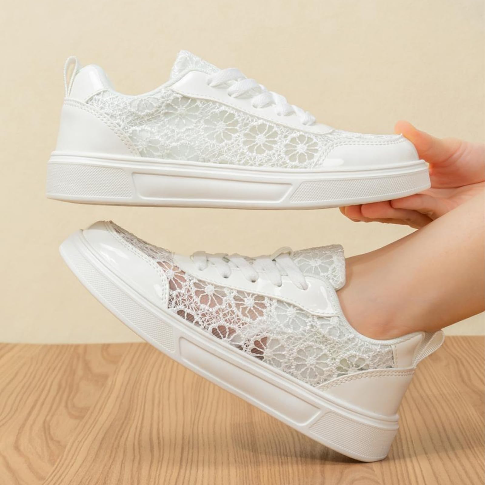 Atmungsaktive und leichte Damen-Sneaker mit Spitze, rutschfeste Sportschuhe, Sommer, bequeme weiche Sohle, Slip-On-Mesh-Orthopädische Walking-Sneaker