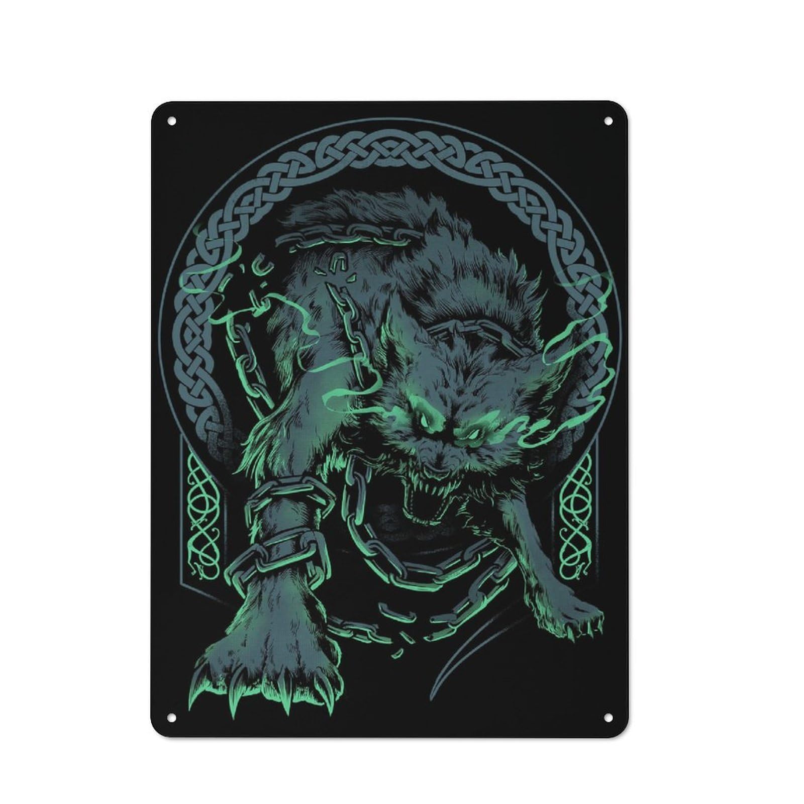 Nostalgic Decorative Tin Sign 40x30cm Featuring Norse Fenrir Viking Wolf, Old Style Wall Plaque for Kitchen, Hallway, Bar Or Small Cafe